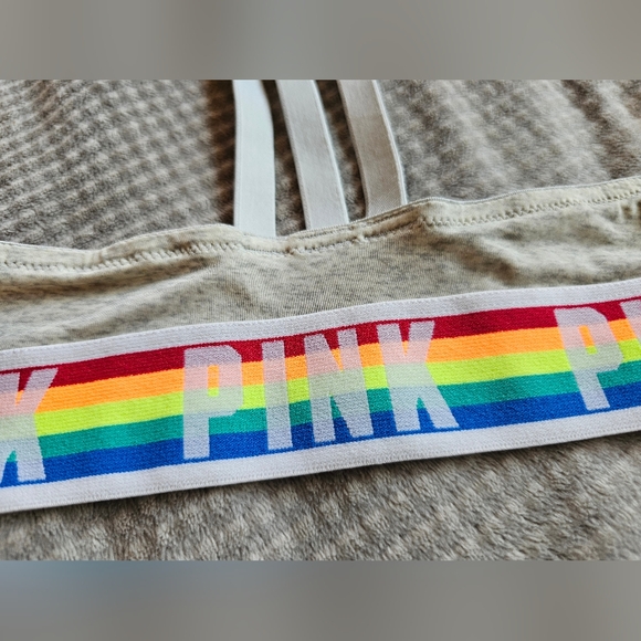 Victoria's Secret PINK front closure gray rainbow band push-up bra - Picture 5 of 5